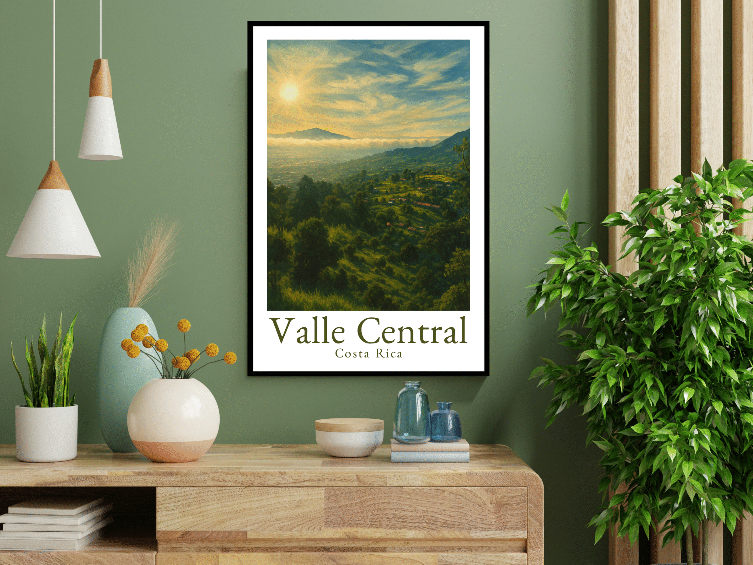 Valle Central – Póster Imprimible de Costa Rica (Color + Bono B&N)